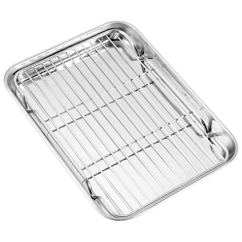 Zacfton Baking Sheet with Wire Rack, Cookie Sheet Baking Pan Toaster Oven Tray with Cooling Rack, Stainless Steel Eighth Sheet Pan with Rack 9' x 7' x 1', Healthy & Non Stick & Dishwasher Safe - Image 1